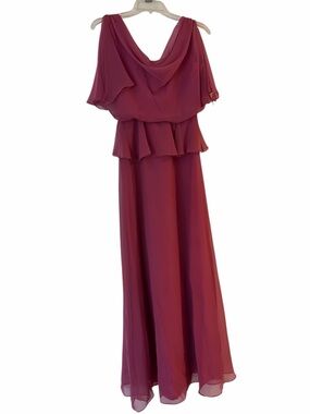 Vintage 80s Chiffon Pink Maxi Bridesmaid Dress Small ILGWU Union Made In USA